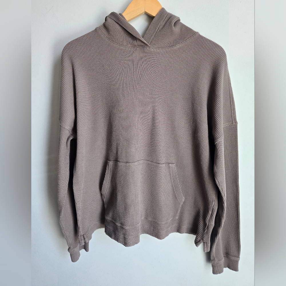 Roots Taupe Waffle Knit Hoodie Sweatshirt